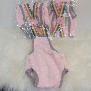 3 Pack Pink Polka Dot Dog Diapers with Rainbow Straps‎